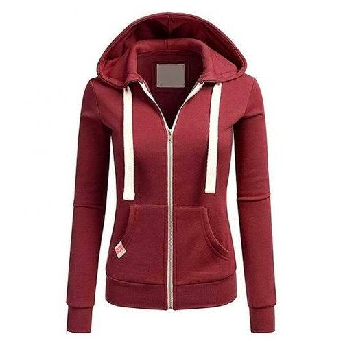 Damen Fleece-Kapuzenpullover mit Reissverschluss - Rot
