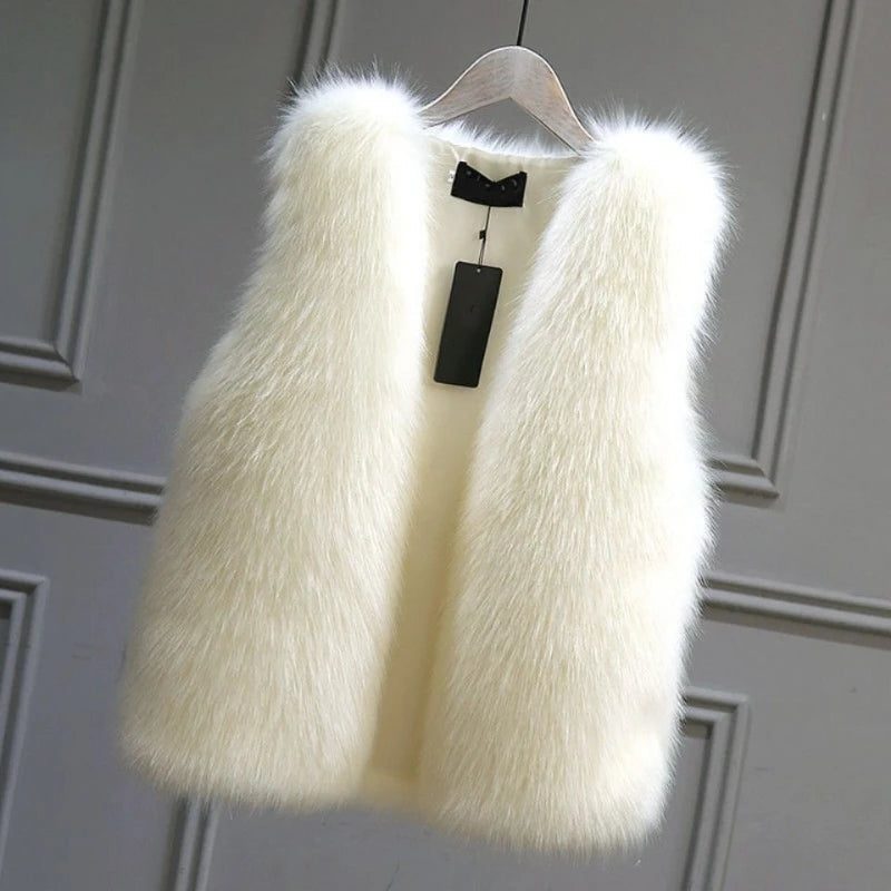 Damen Oversized Fellweste mit Bindegürtel