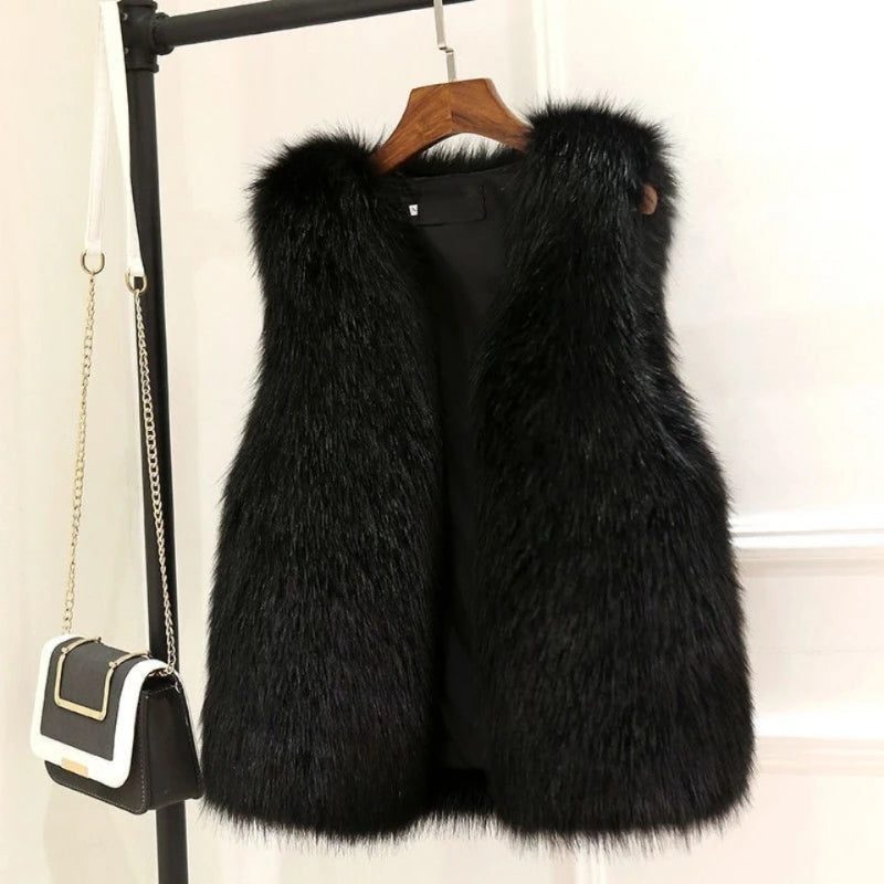Damen Oversized Fellweste mit Bindegürtel - View 3