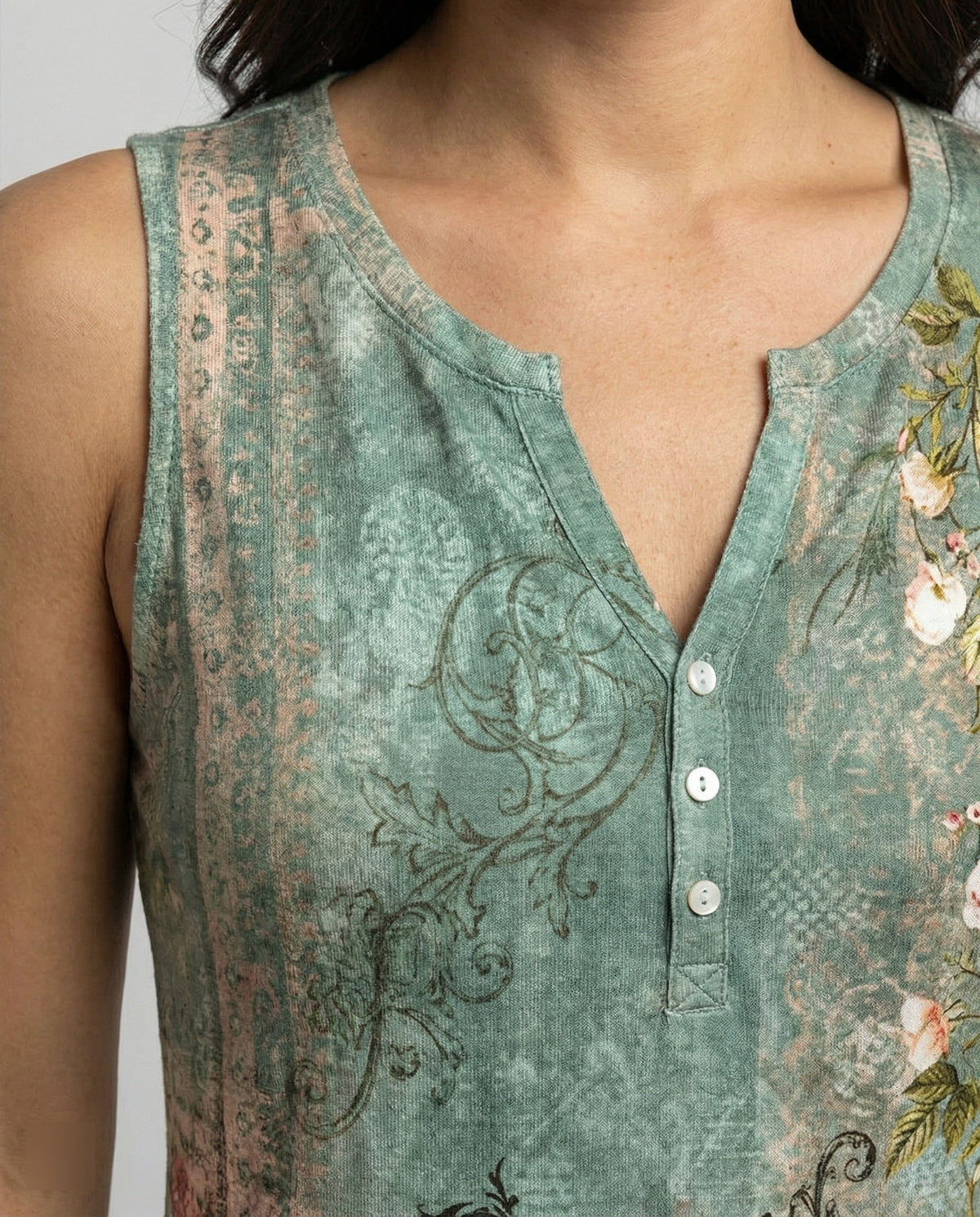 Damen Ärmelloses Top mit V-Ausschnitt und Blumenmuster - View 4