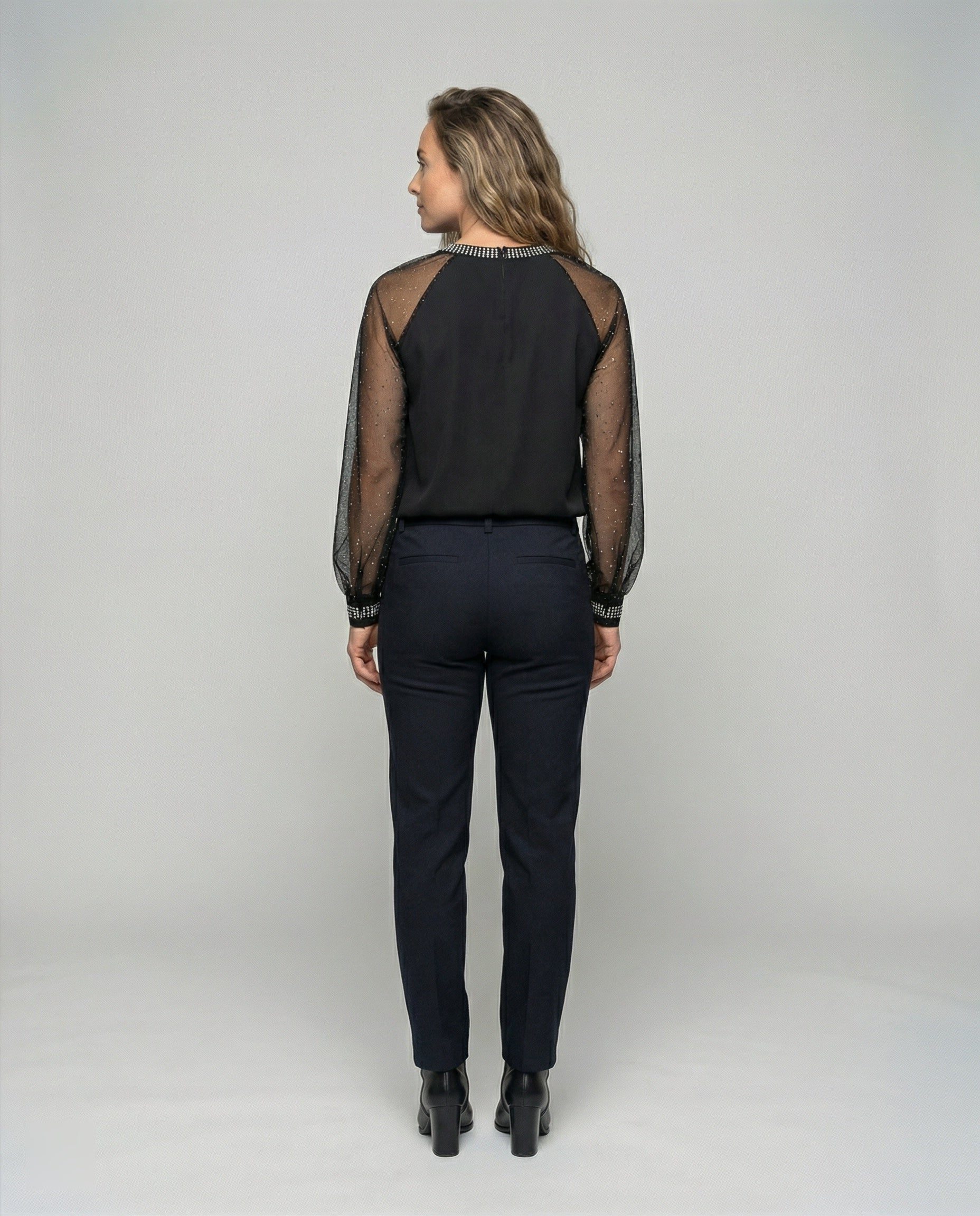 Bluse mit Transparenten Ärmeln und Strassbesatz für Damen - View 3