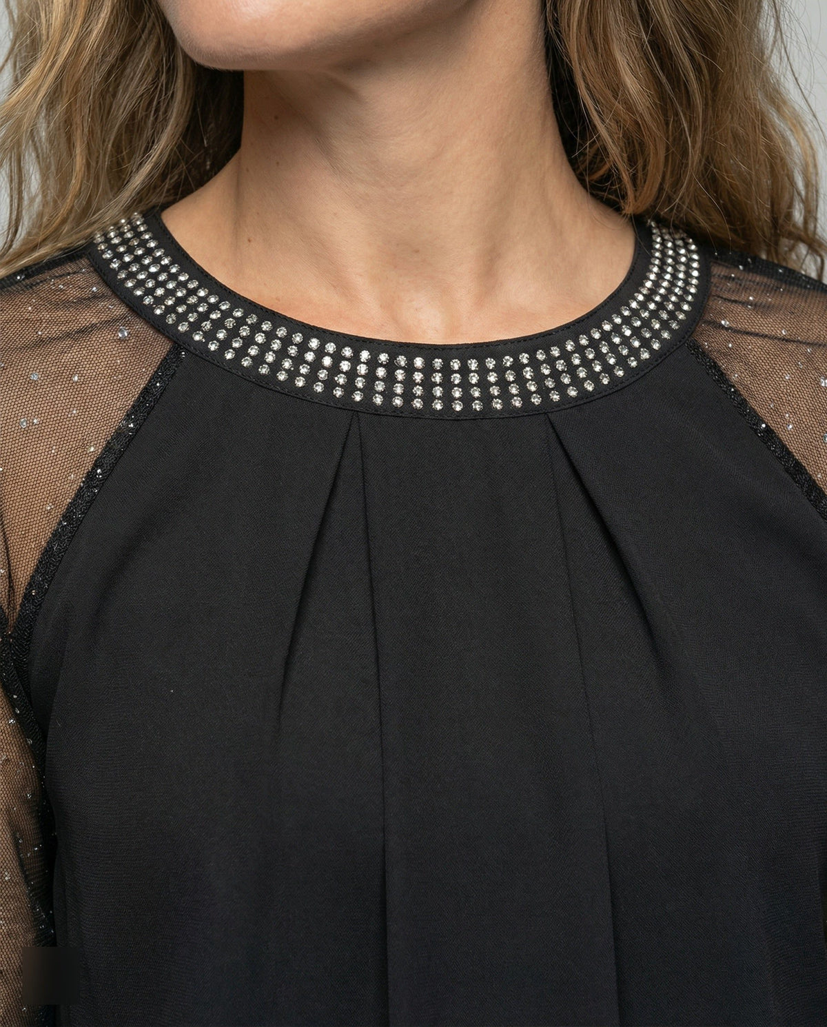 Bluse mit Transparenten Ärmeln und Strassbesatz für Damen - View 4