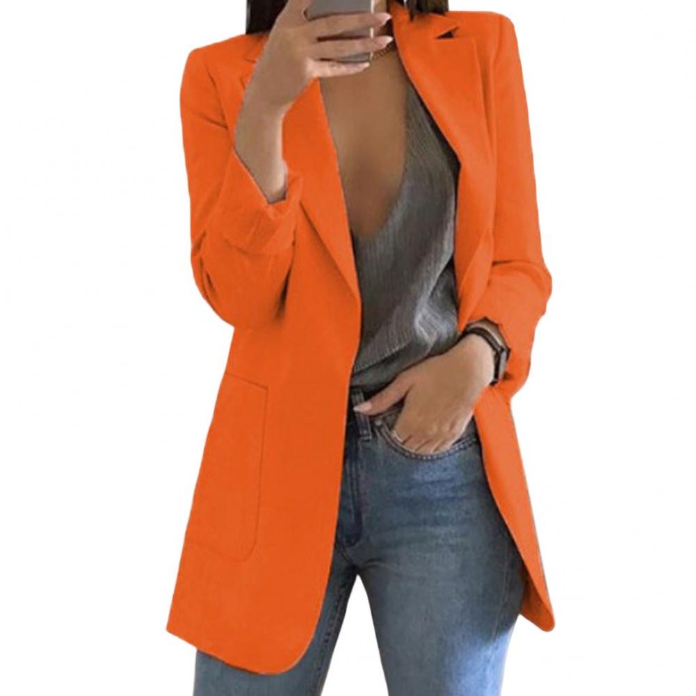 Damen Langer Blazer mit Revers - Orange