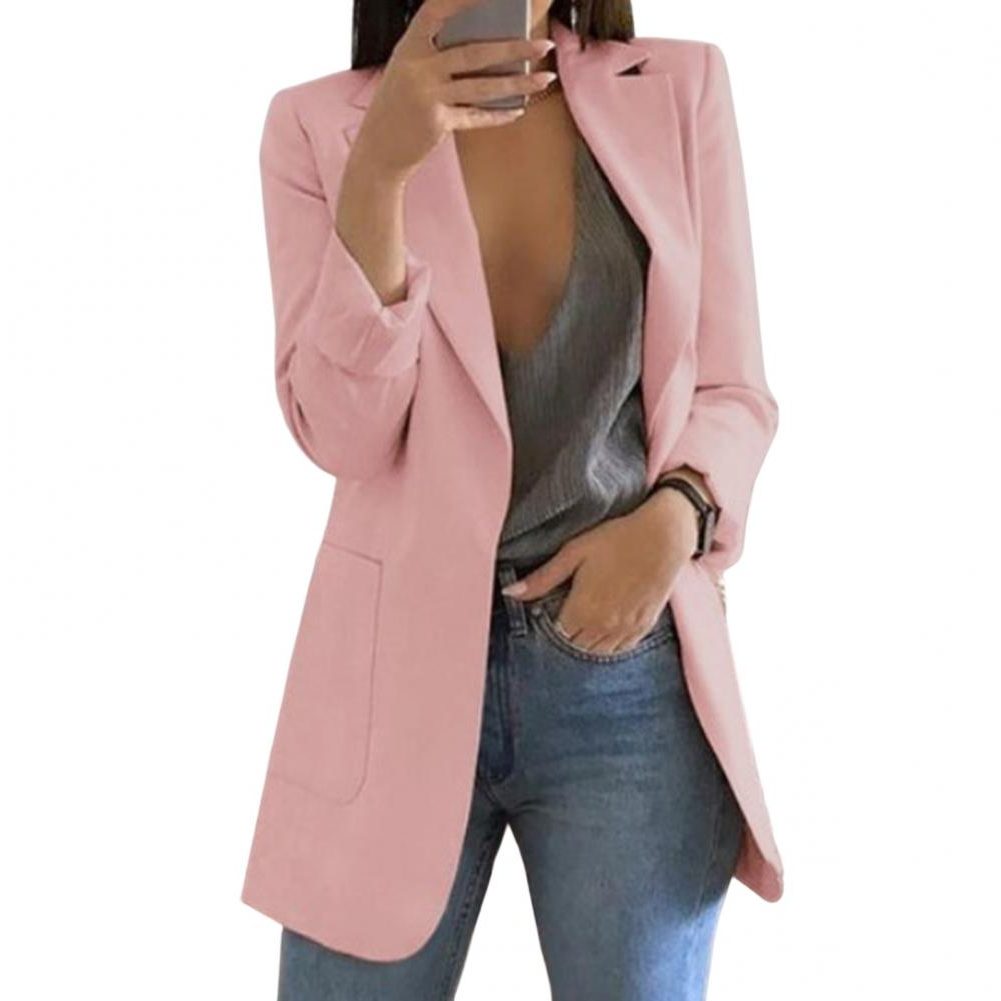 Damen Langer Blazer mit Revers - Rosa