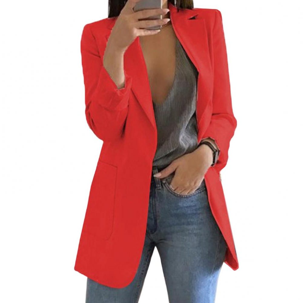 Damen Langer Blazer mit Revers - Rot