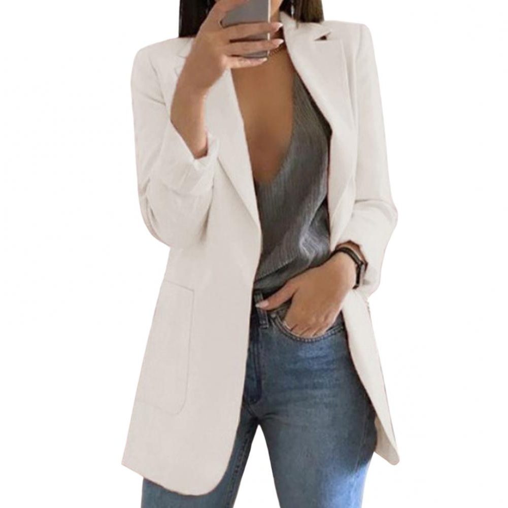 Damen Langer Blazer mit Revers - Weiss