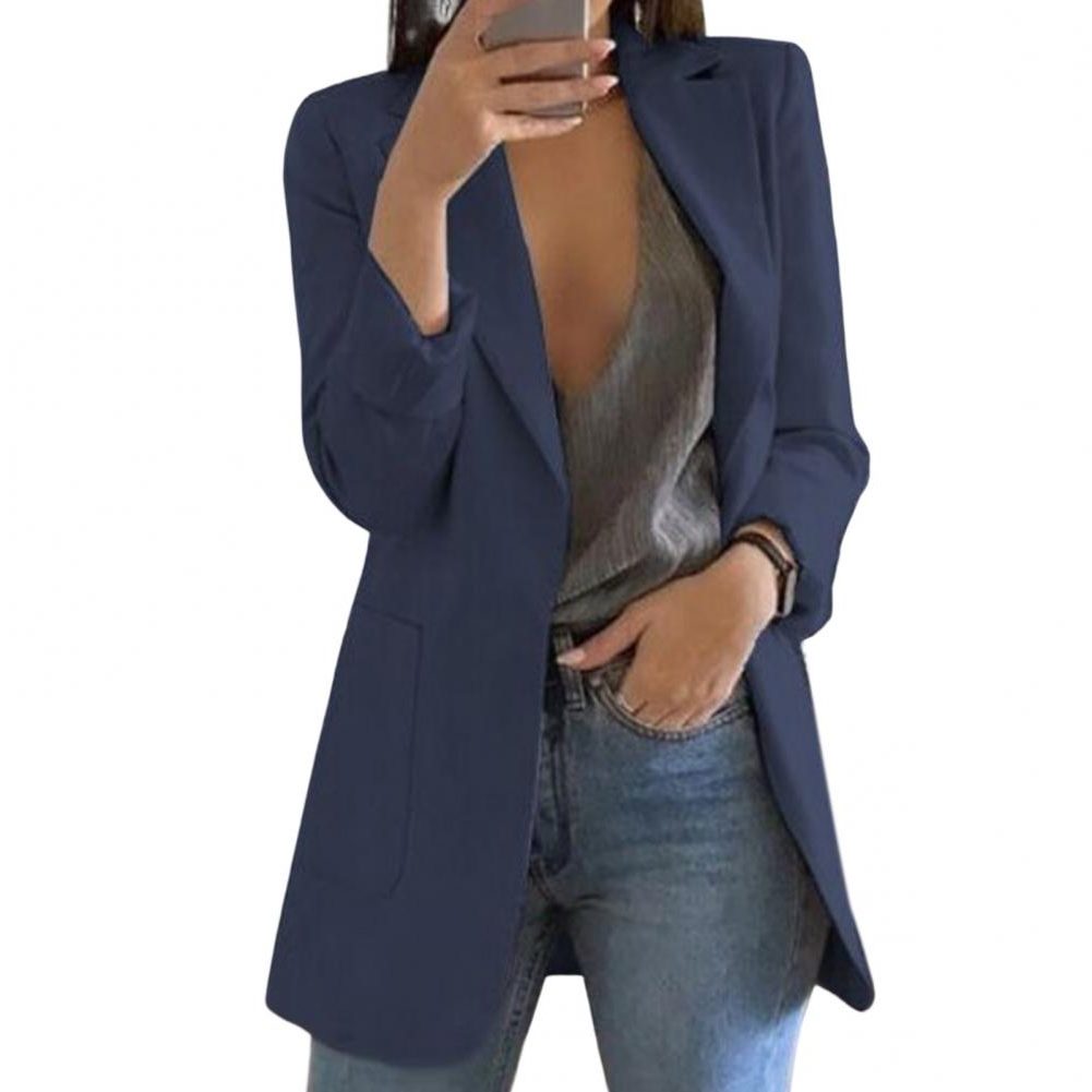 Damen Langer Blazer mit Revers - Marineblau