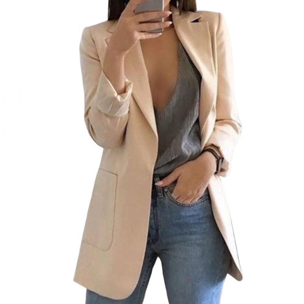 Damen Langer Blazer mit Revers - Aprikose