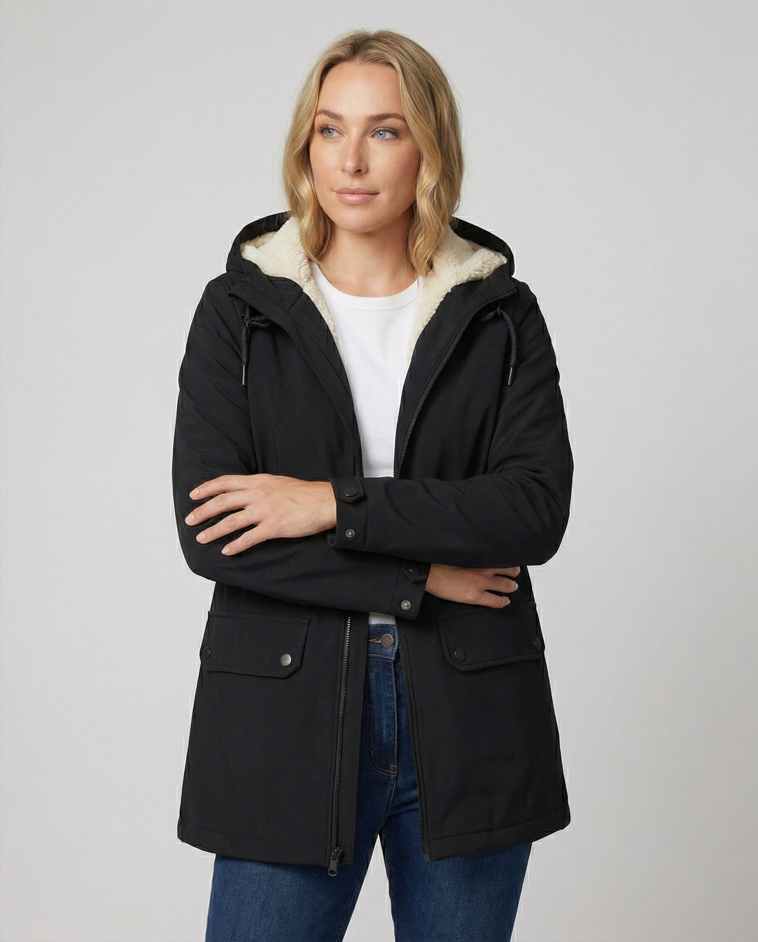 Damen Fleece-gefütterte Jacke mit Kapuze und Reissverschluss