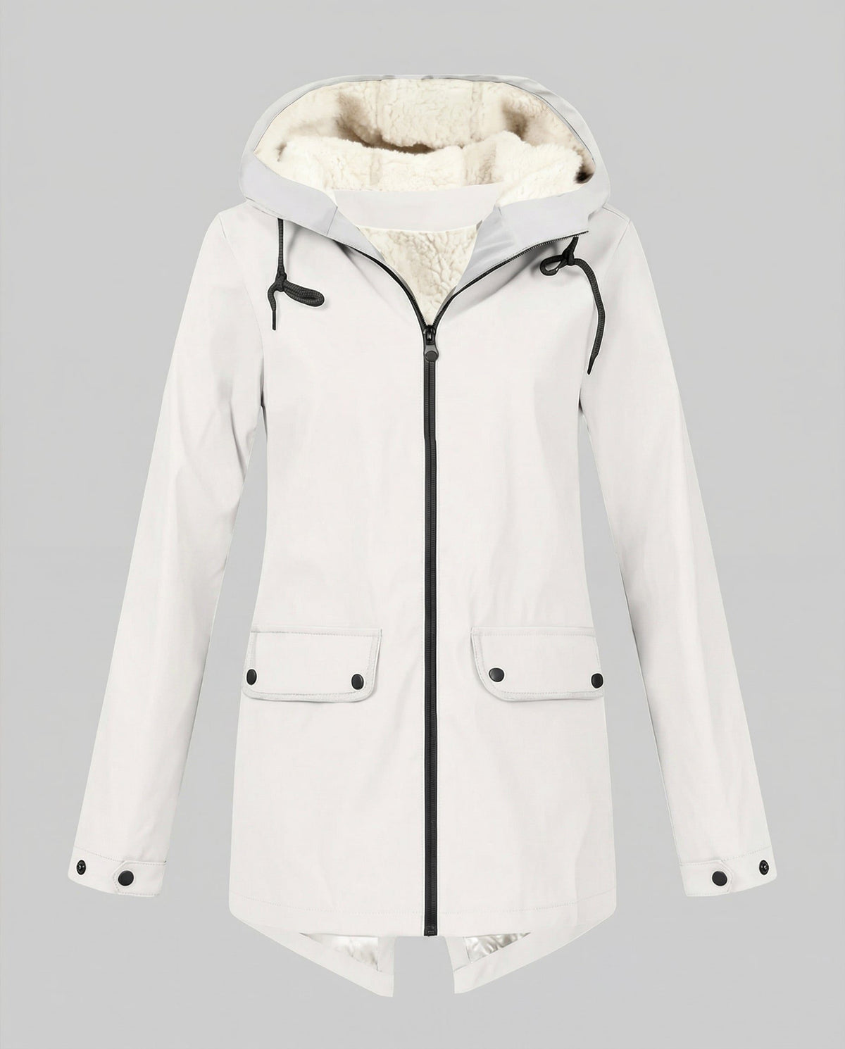 Damen Fleece-gefütterte Jacke mit Kapuze und Reissverschluss - Weiss