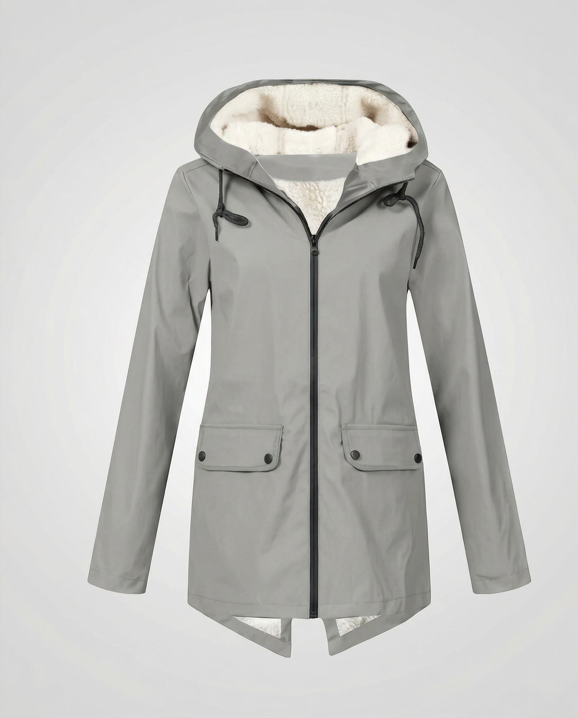 Damen Fleece-gefütterte Jacke mit Kapuze und Reissverschluss - Grau
