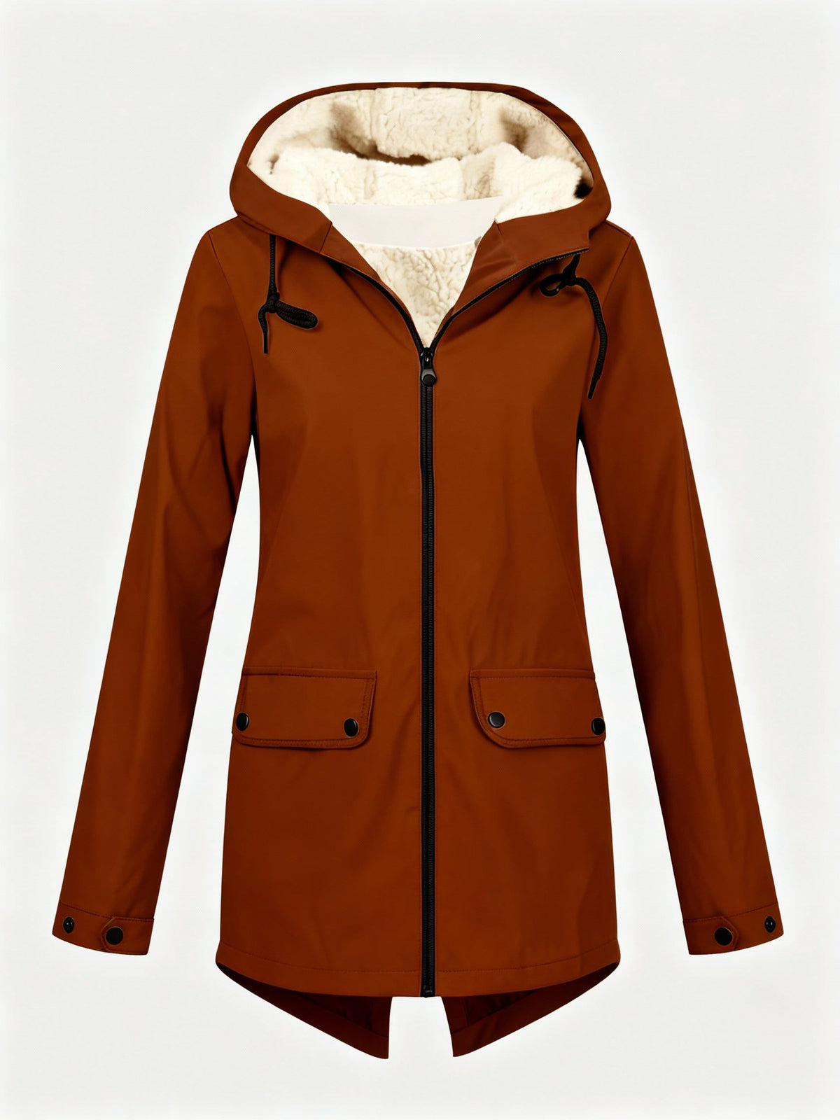 Damen Fleece-gefütterte Jacke mit Kapuze und Reissverschluss - Braun