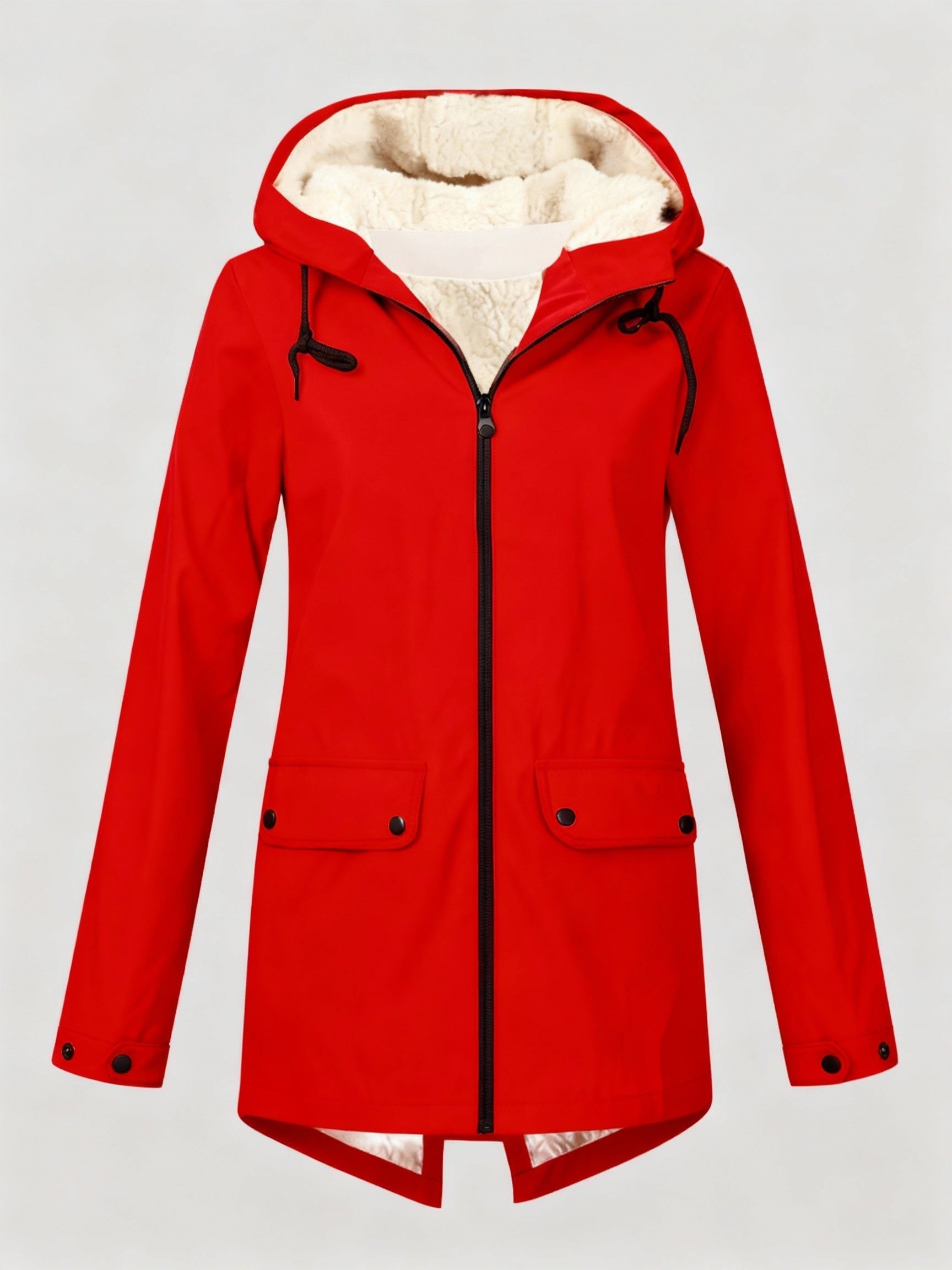Damen Fleece-gefütterte Jacke mit Kapuze und Reissverschluss - Rot