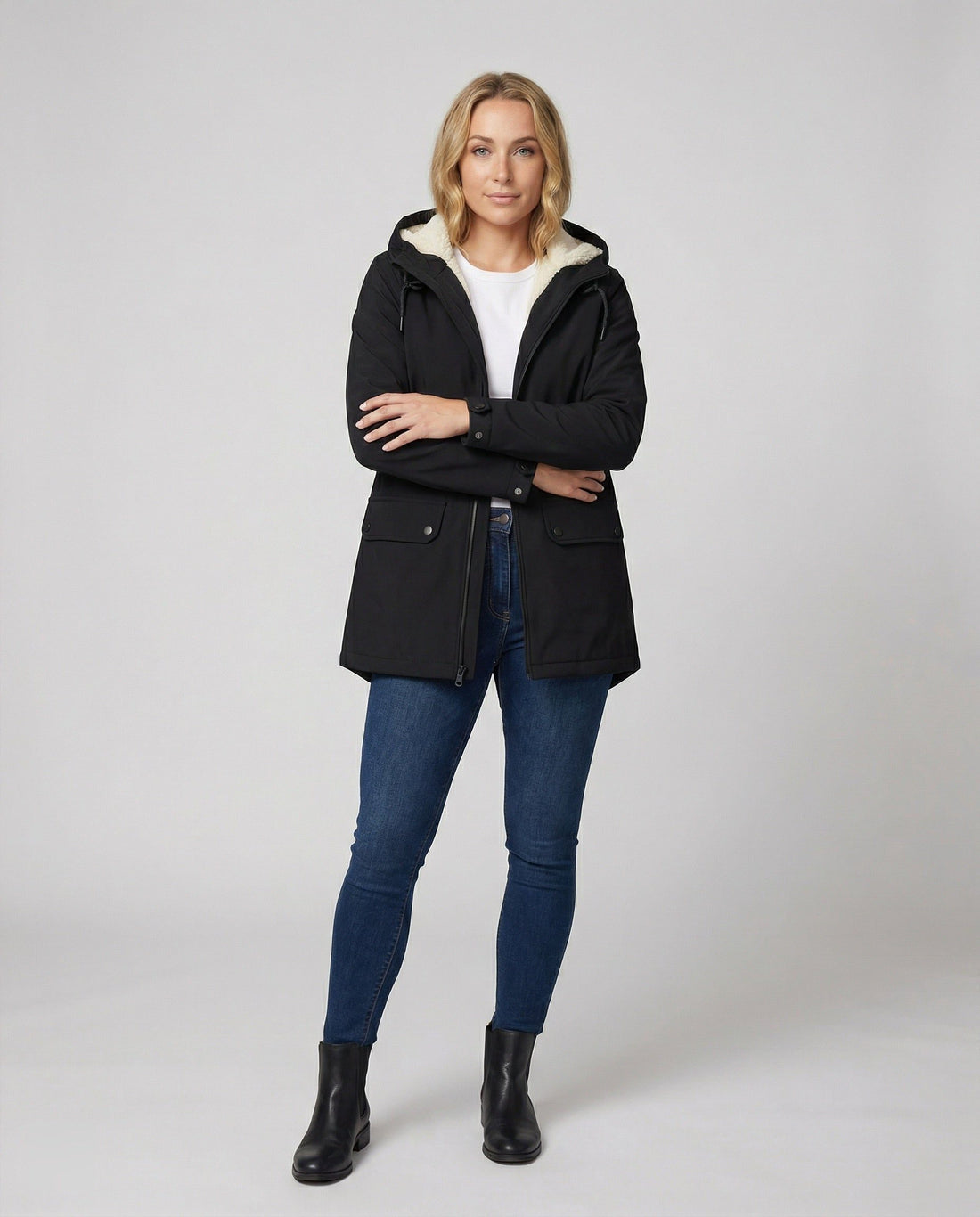 Damen Fleece-gefütterte Jacke mit Kapuze und Reissverschluss