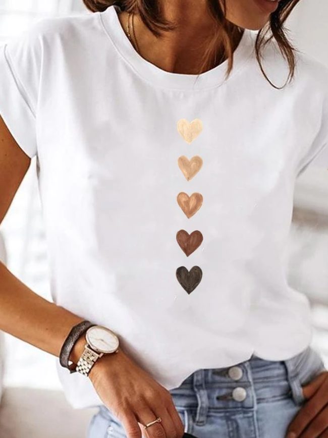 Damen T-Shirt mit Herzenmotiv Rundhals