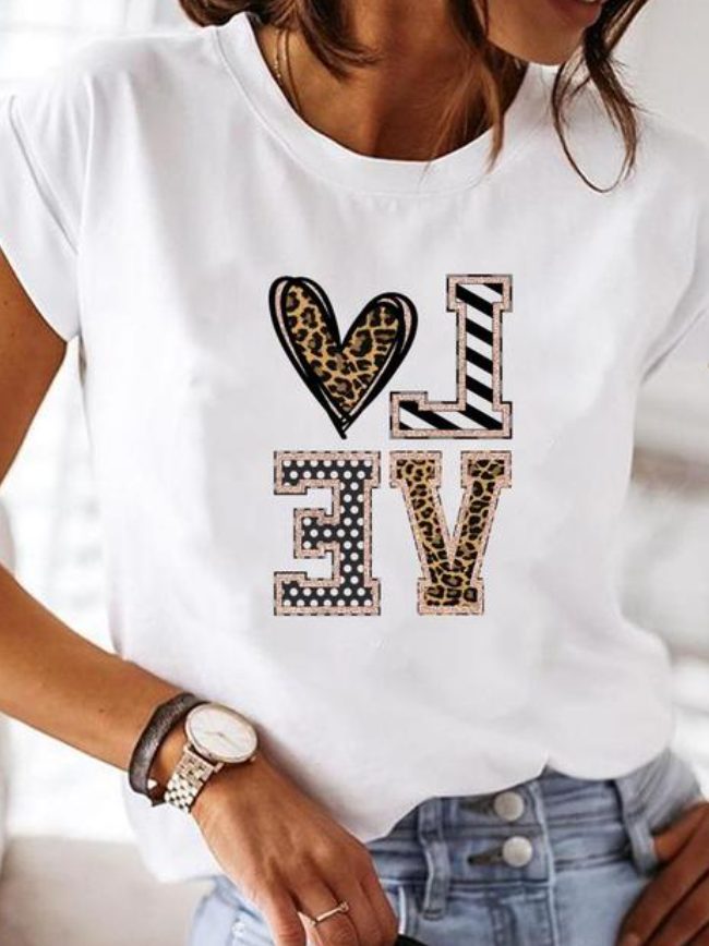Damen T-Shirt mit Herzenmotiv Rundhals - Liebe