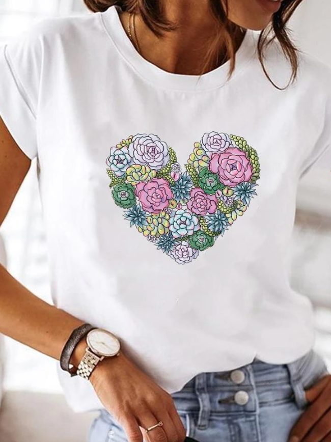 Damen T-Shirt mit Herzenmotiv Rundhals - Herz