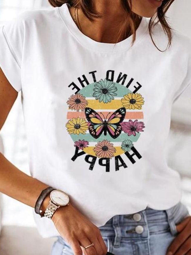 Damen T-Shirt mit Herzenmotiv Rundhals - Finden Sie den Glücklichen