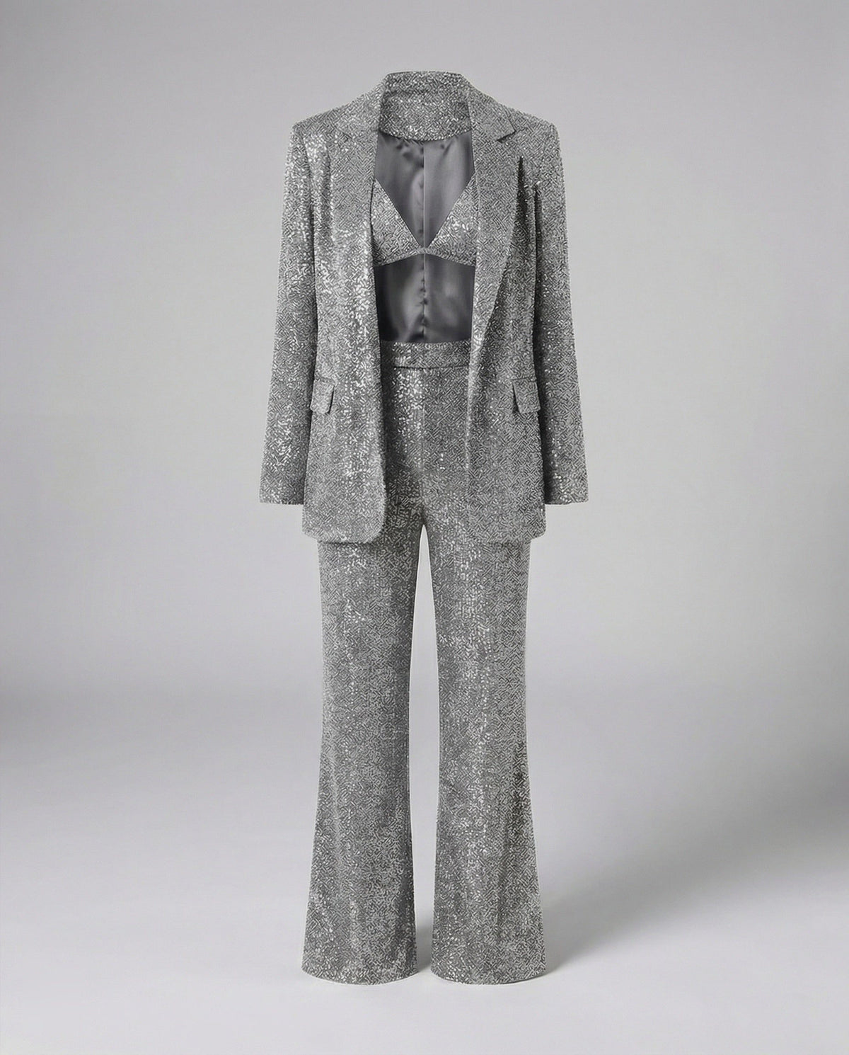 Damen Glitter Blazer und Hose Set mit Langen Ärmeln - View 4