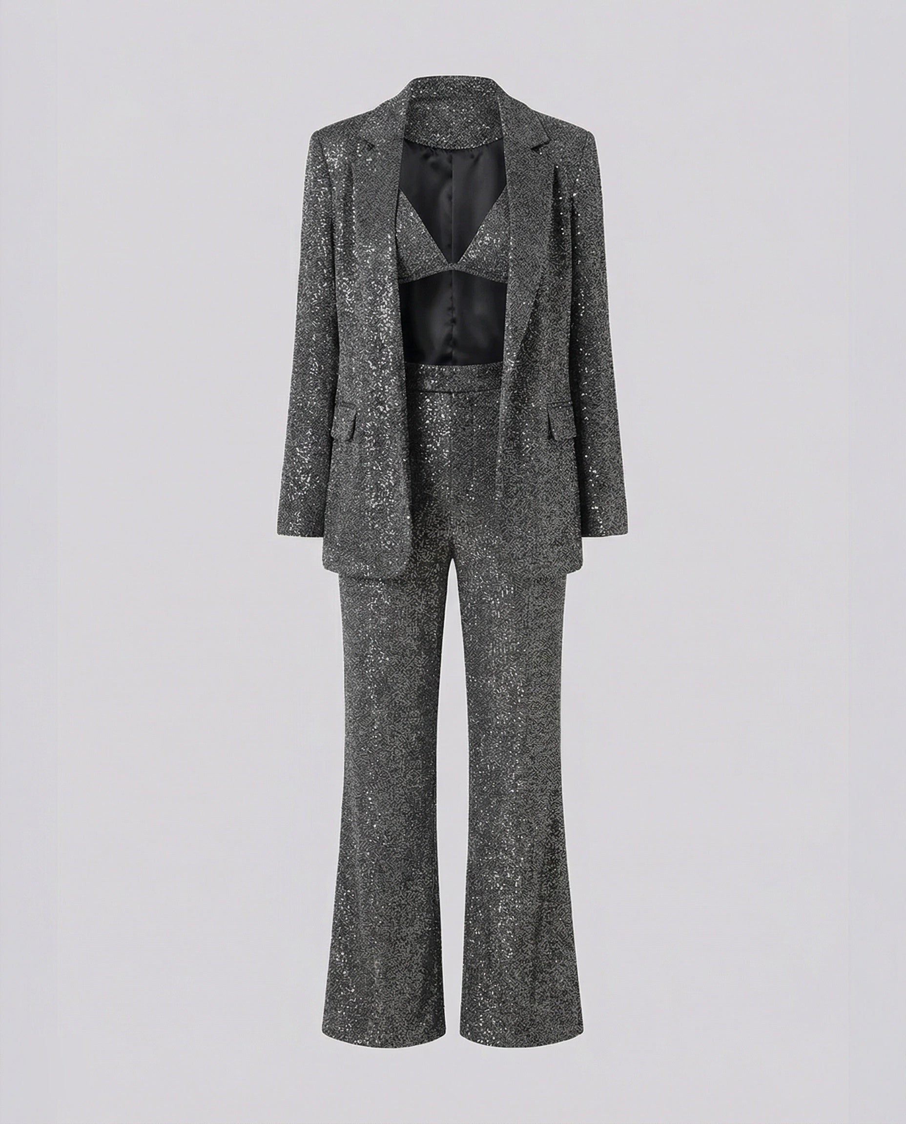 Damen Glitter Blazer und Hose Set mit Langen Ärmeln - View 5