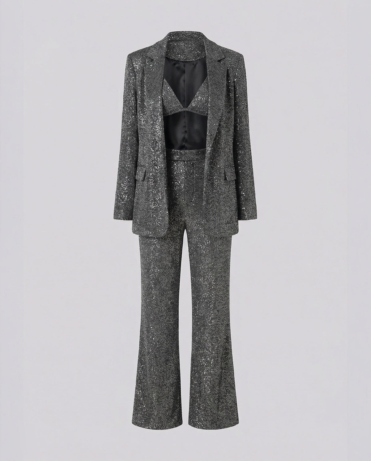Damen Glitter Blazer und Hose Set mit Langen Ärmeln - View 5