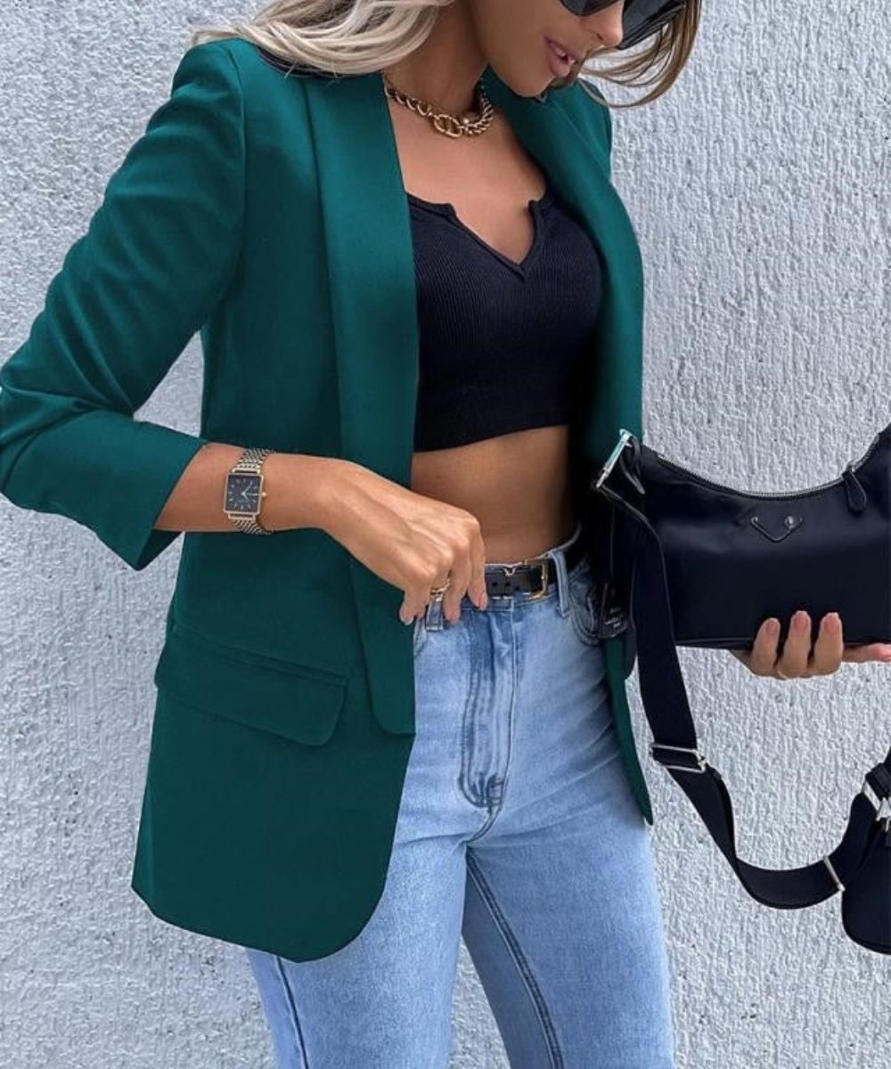 Damen Reverskragen Blazer - Grün