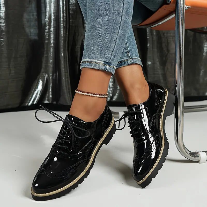 Damen Oxford-Schuhe mit Blockabsatz und Spitzer Zehenpartie
