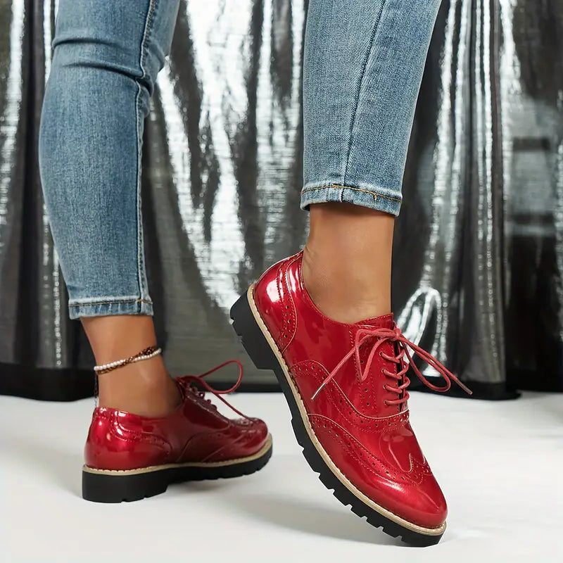 Damen Oxford-Schuhe mit Blockabsatz und Spitzer Zehenpartie - Rot