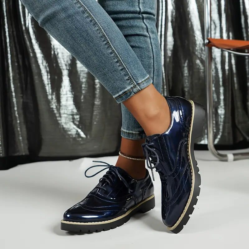 Damen Oxford-Schuhe mit Blockabsatz und Spitzer Zehenpartie - Blau