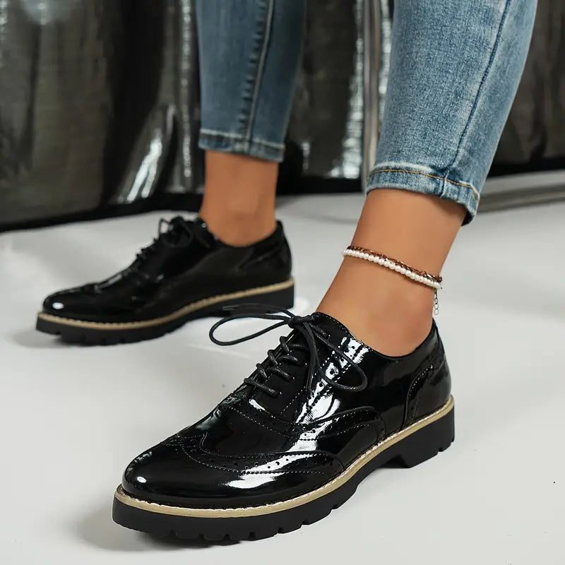 Damen Oxford-Schuhe mit Blockabsatz und Spitzer Zehenpartie