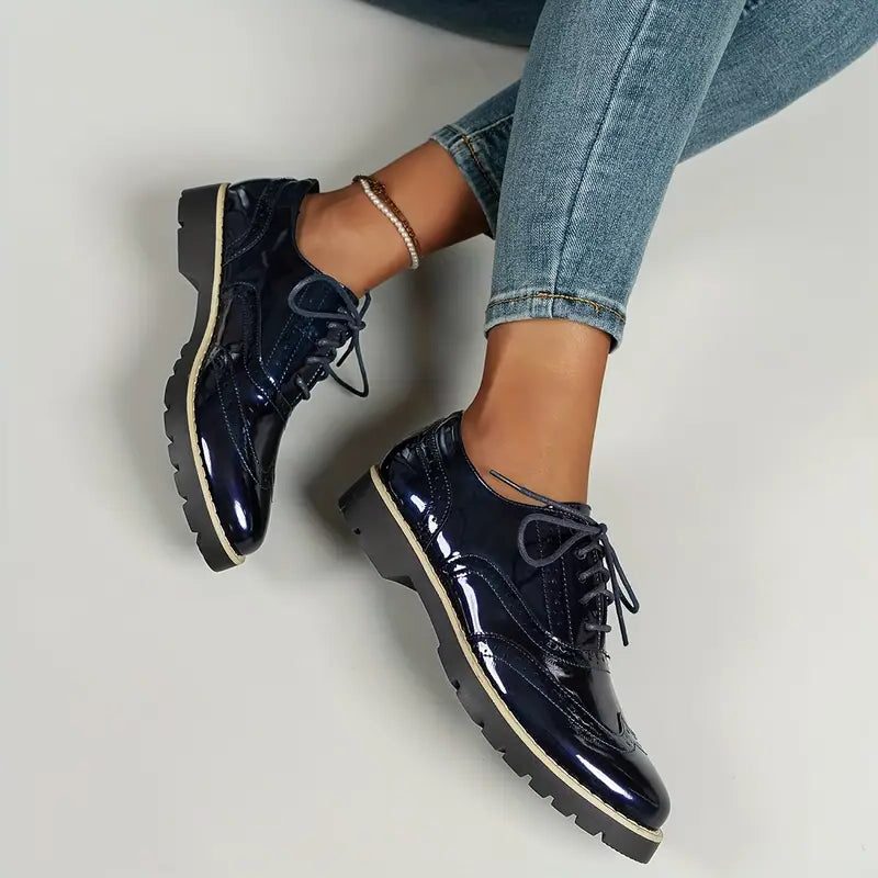 Damen Oxford-Schuhe mit Blockabsatz und Spitzer Zehenpartie - View 6