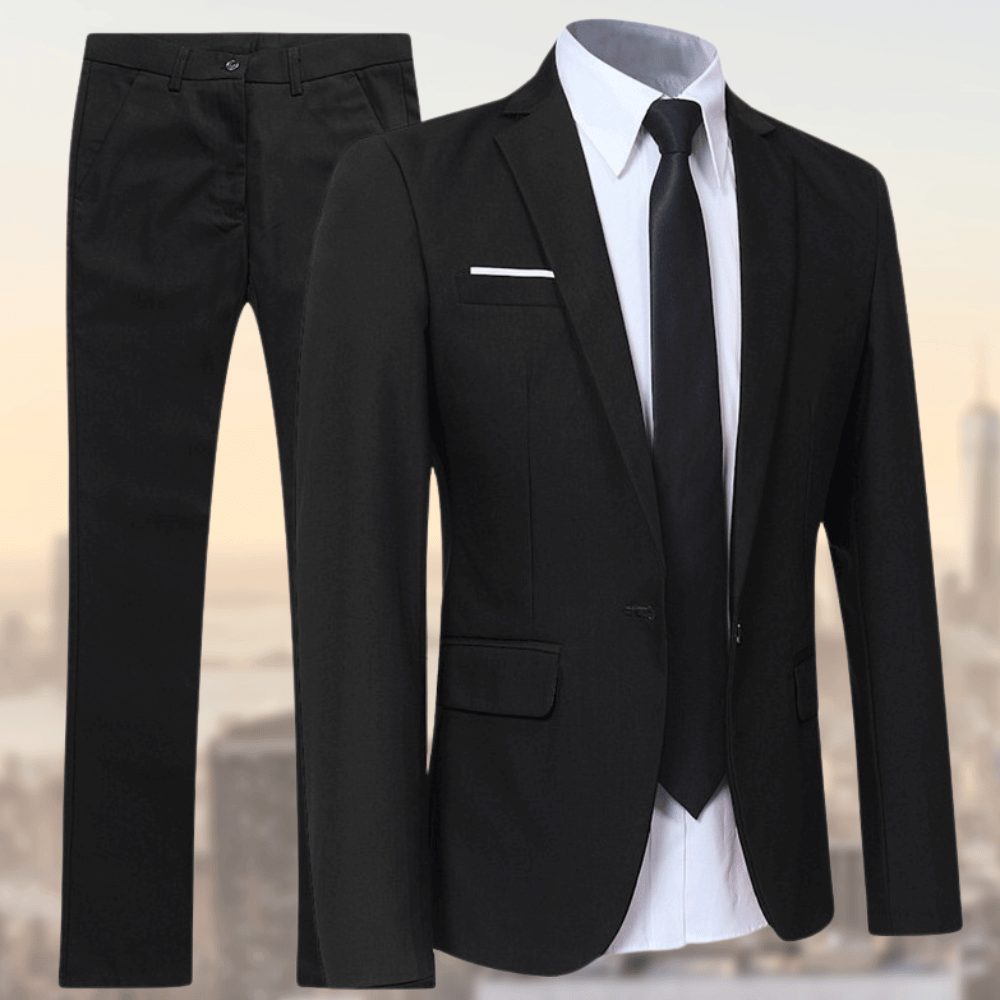 Herren Slim Fit Business Anzug Zweiteiliger - Schwarz