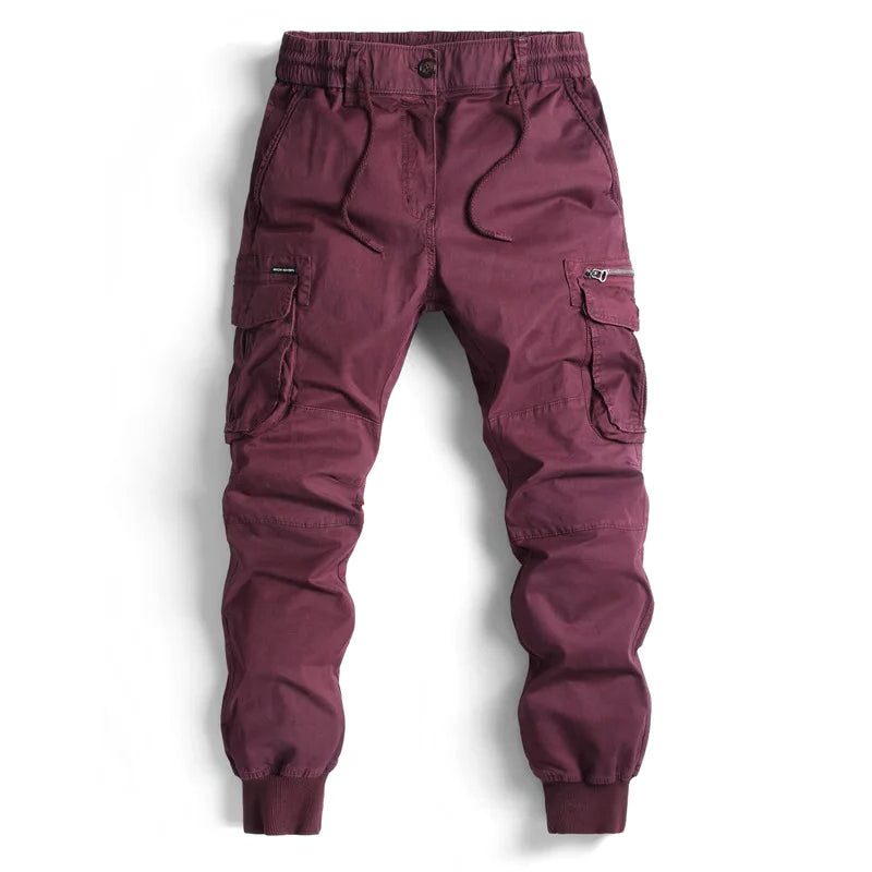 Herren Cargohose mit Elastischem Bund und Taschen - Bourgogne