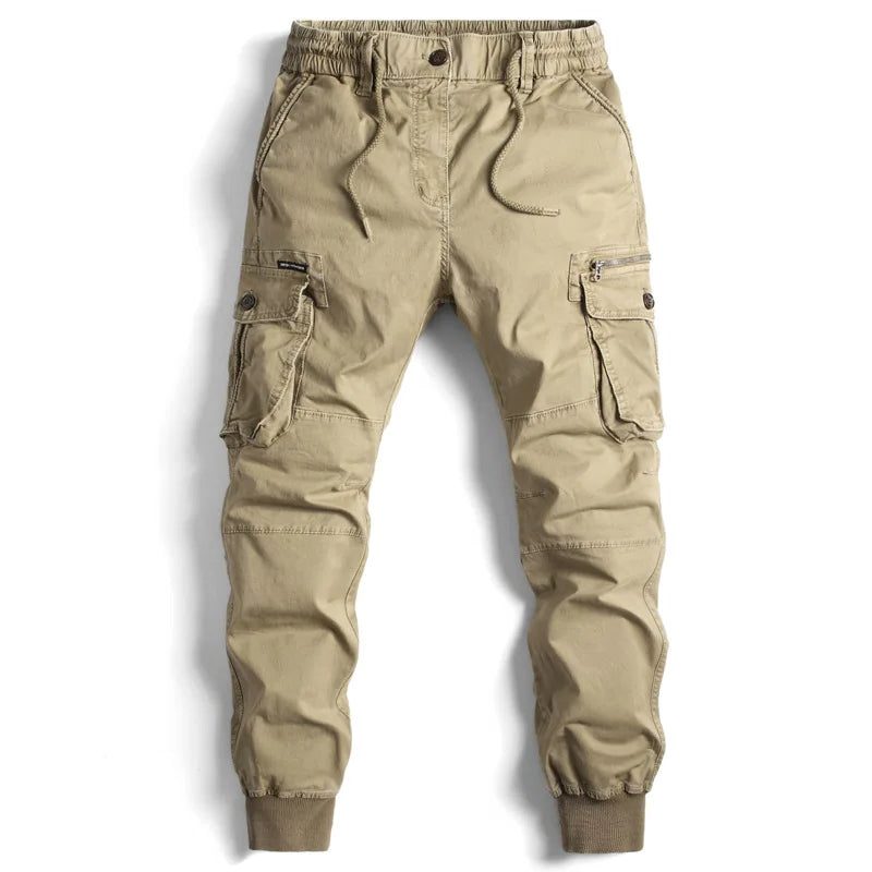 Herren Cargohose mit Elastischem Bund und Taschen - Kaki