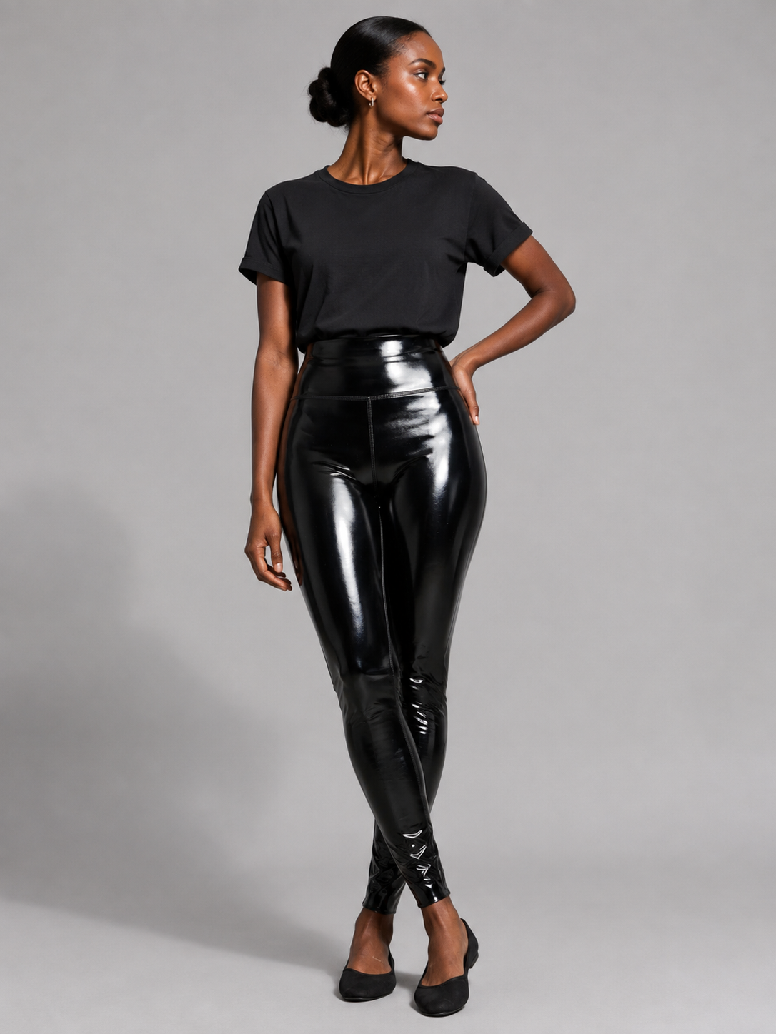 Cecilia | Damen Glänzende Leggings mit Hoher Taille