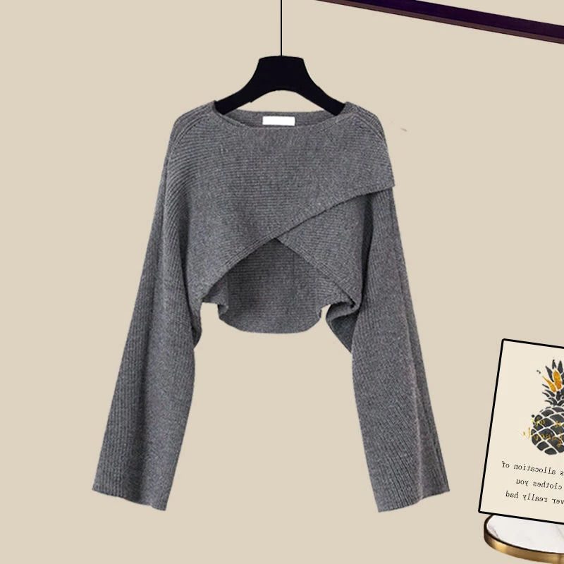 Damen Crop Top Tweedeiliges Set mit Langen Ärmeln