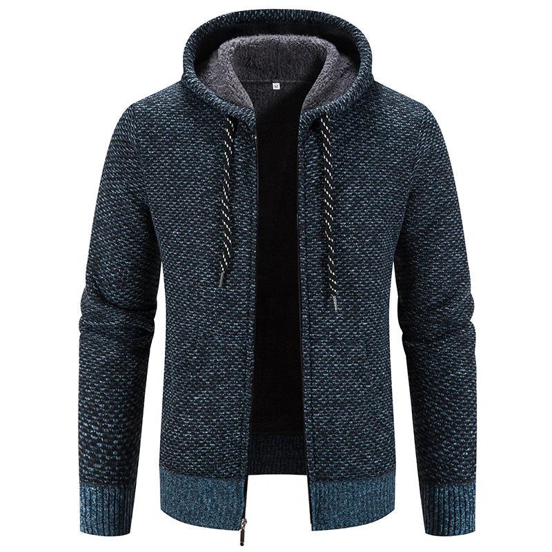 Herren Strickjacke mit Kapuze und Reissverschluss - Blau
