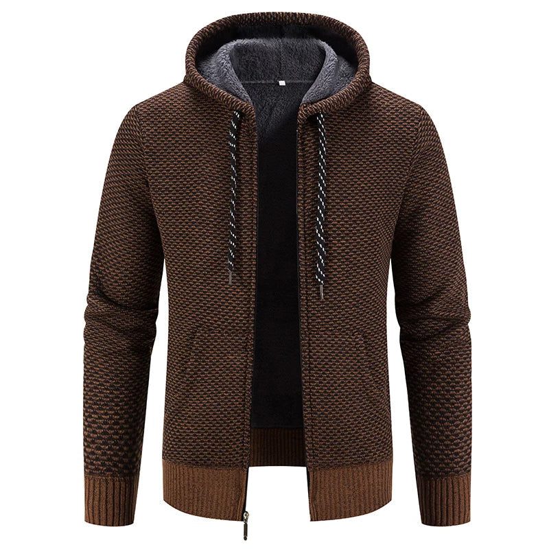 Herren Strickjacke mit Kapuze und Reissverschluss - Braun