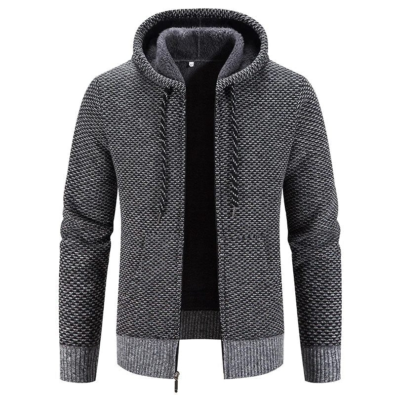 Herren Strickjacke mit Kapuze und Reissverschluss - Grau