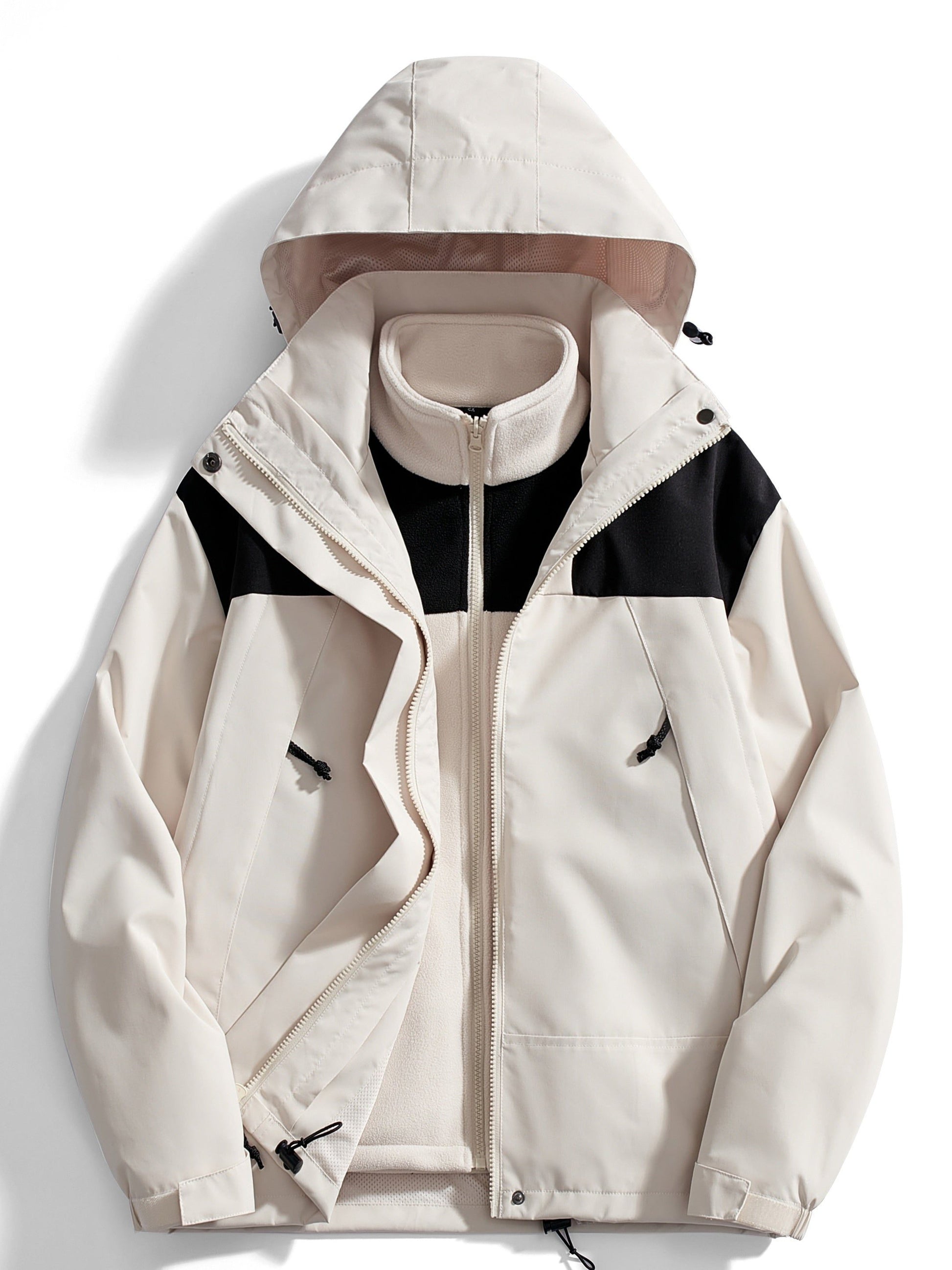 Damen Winterjacke mit Kapuze und Fleece-Innenseite - Elfenbein Weiss