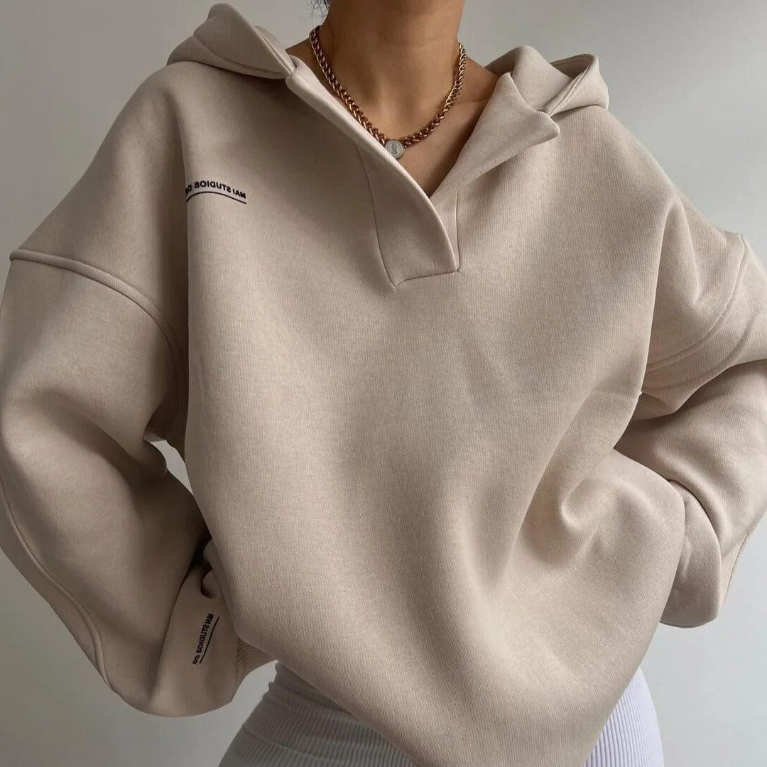 Damen Oversize Hoodie mit Kapuze - Beige