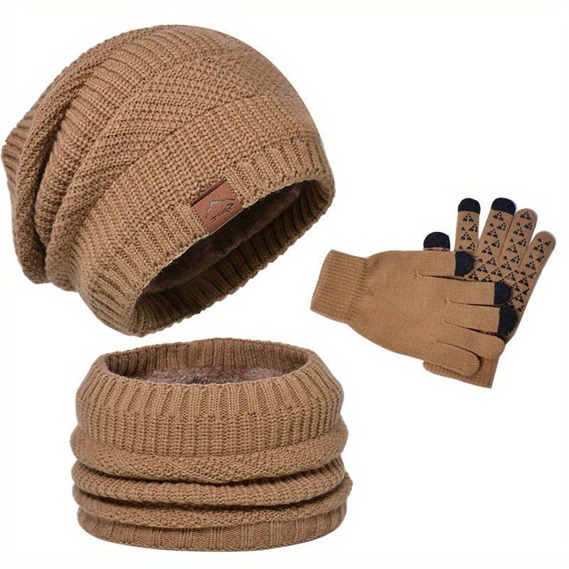 Herren 3-teiliges Strickset mit Mütze, Schal und Handschuhen