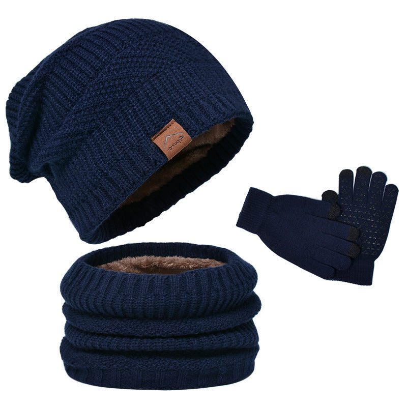 Herren 3-teiliges Strickset mit Mütze, Schal und Handschuhen - Marineblau