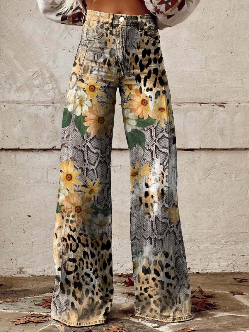 Damen Weite Vintage Jeans mit Blumenmuster - Tiger