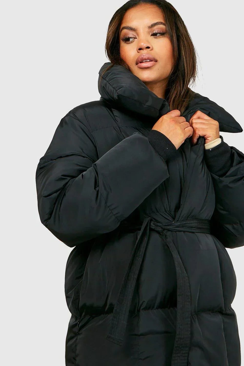 Damen Kurze Steppjacke mit Stehkragen und Taillierten Bund