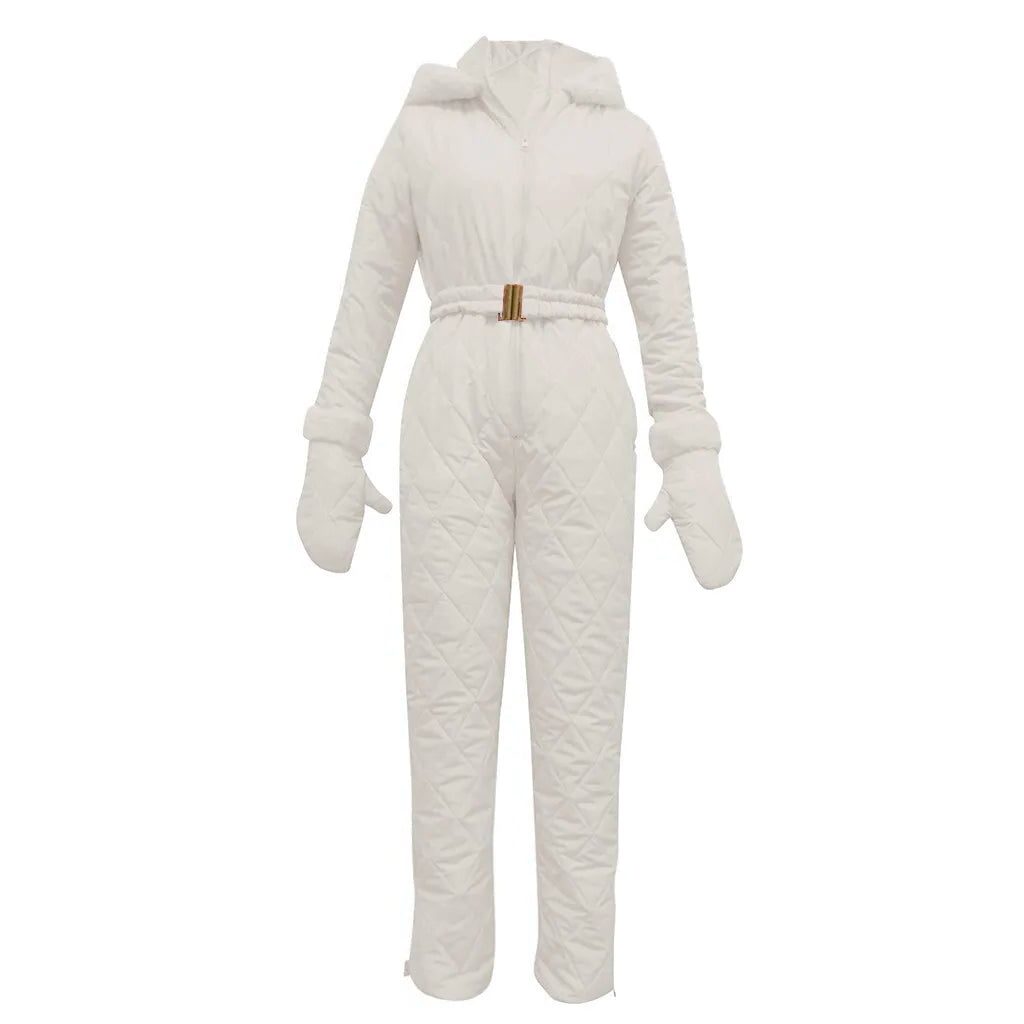 Damen Gesteppter Overall mit Kapuze und Gürtel