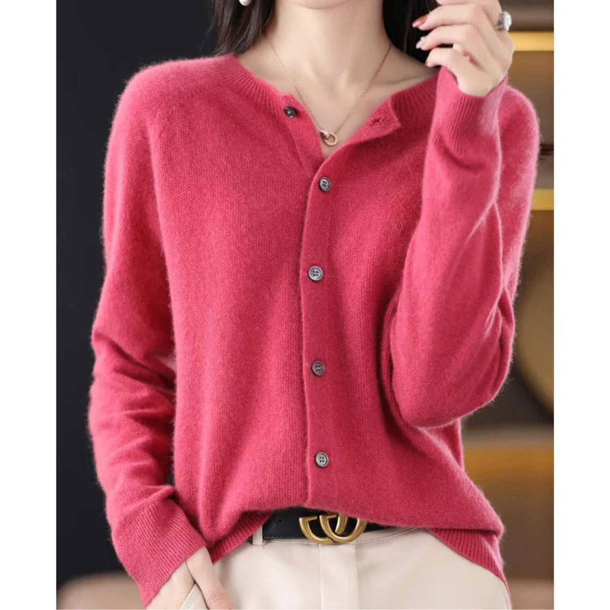 Damen Cardigan mit Knopfleiste und Rundhals