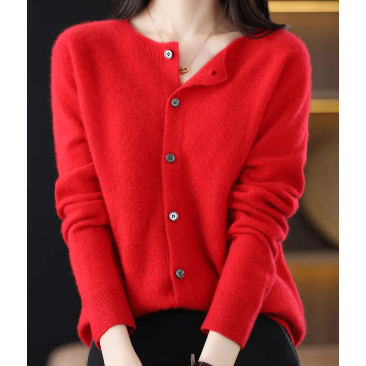 Damen Cardigan mit Knopfleiste und Rundhals - Rot