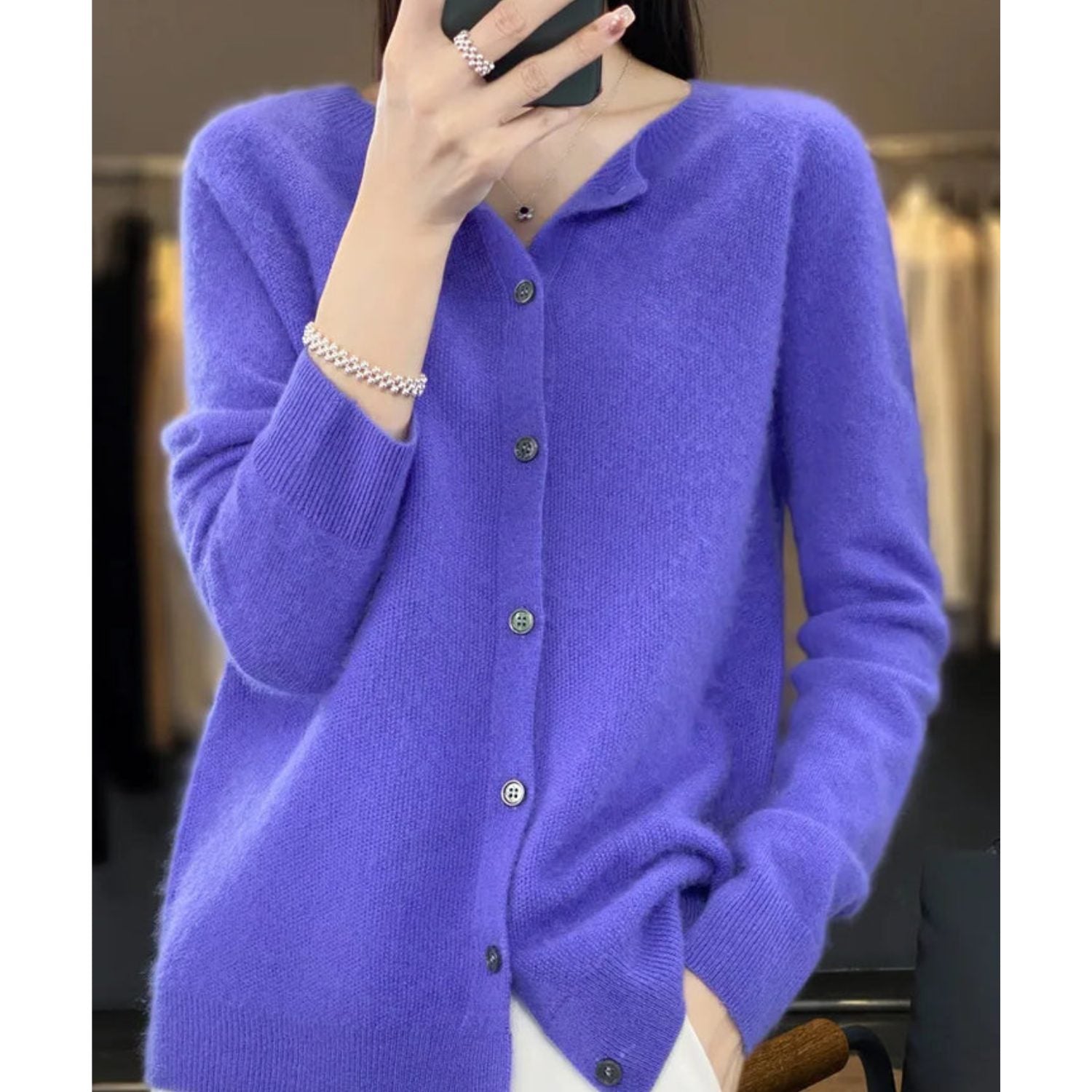 Damen Cardigan mit Knopfleiste und Rundhals - Dunkelblau