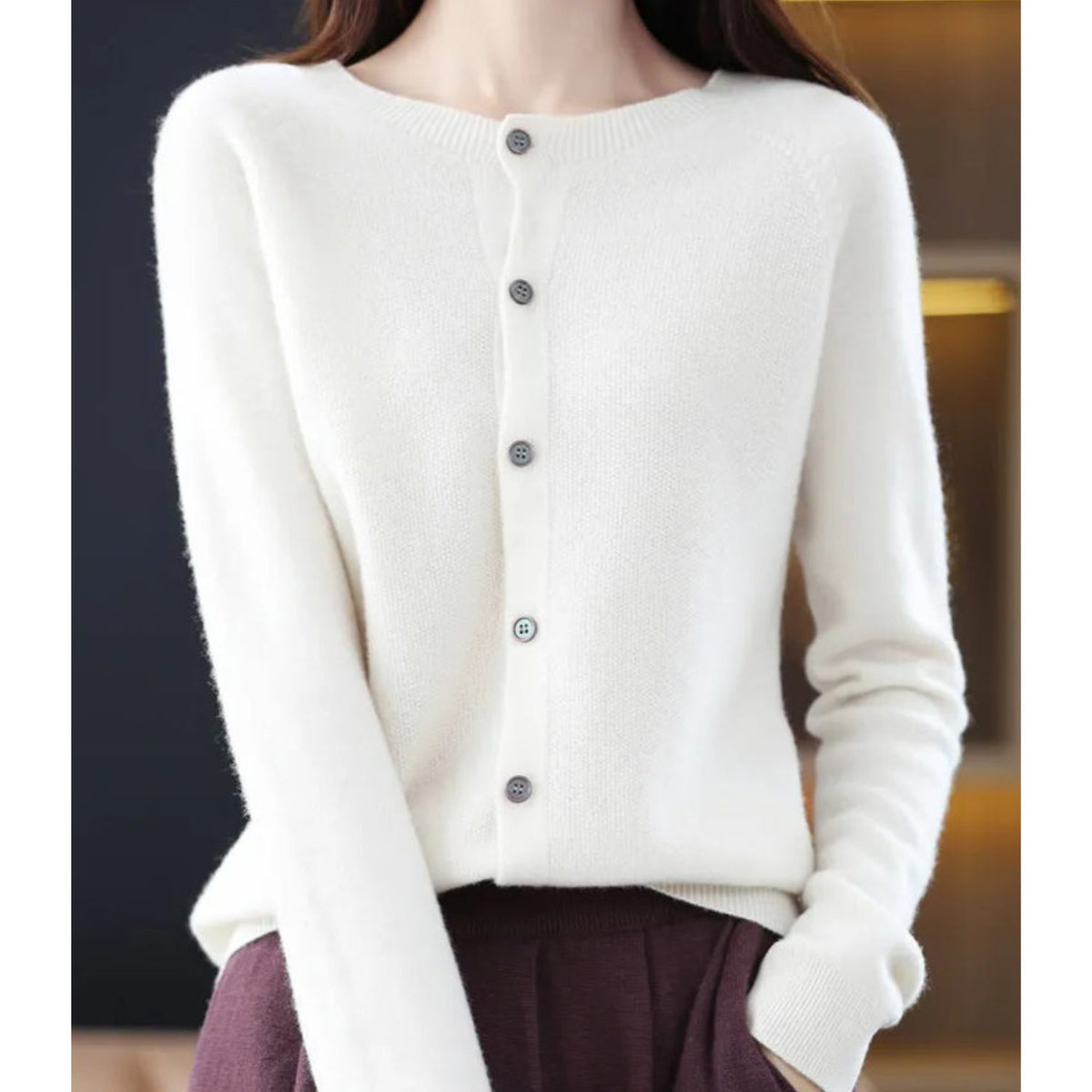 Damen Cardigan mit Knopfleiste und Rundhals - Weiss